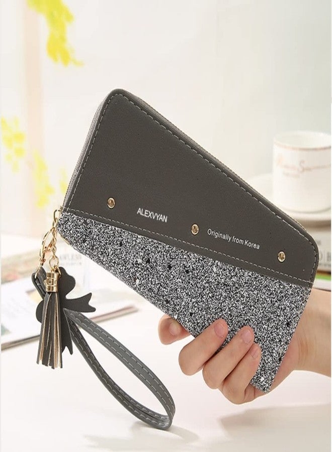 أليكسفيان محفظة نسائية من أليكسفيان غراي سباركل بارتي، حقيبة يد أنيقة للنساء والفتيات، محفظة طويلة مع حامل بطاقات وجيب للهاتف - Image 4